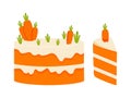 Carrot cake whole and slice. Vector illustration. Royalty Free Stock Photo