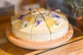 carrot cake on wooden plate, carrot cake with lemon for dessert and tea - fresh homemade carrot cake cake slice in bakery cake Royalty Free Stock Photo