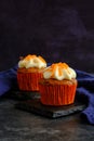 carrot cakes in close-up on a dark background Royalty Free Stock Photo