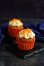 carrot cakes in close-up on a dark background Royalty Free Stock Photo