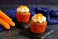 carrot cakes in close-up on a dark background Royalty Free Stock Photo