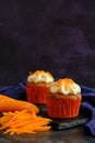 carrot cakes in close-up on a dark background Royalty Free Stock Photo