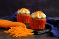 carrot cakes in close-up on a dark background Royalty Free Stock Photo