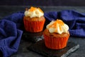 carrot cakes in close-up on a dark background Royalty Free Stock Photo