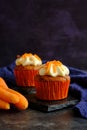 carrot cakes in close-up on a dark background Royalty Free Stock Photo