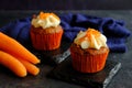 carrot cakes in close-up on a dark background Royalty Free Stock Photo