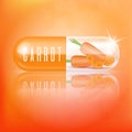 Carrot in capsule vitamin orange with carrot slices.