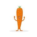 Carrot cartoon character isolated on white background. Healthy food funny mascot vector illustration in flat design.