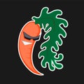 Carrot character with glasses on a dark background vector isolated image
