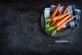 Carrot. Fresh Carrots bunch. Baby carrots. Raw fresh organic orange carrots. Healthy vegan vegetable food Royalty Free Stock Photo