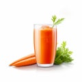 Carrot and glass of fresh juice on white background. Royalty Free Stock Photo