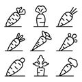 Carrot icons set, outline style