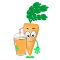 Carrot juice and cartoon carrots. Vector illustration Royalty Free Stock Photo