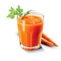 Carrot juice close-up. A glass of fresh carrot juice and fresh carrots on a white background Royalty Free Stock Photo