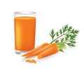 Carrot juice with fresh carrots beside the glass