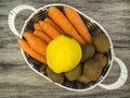 Carrot and kiwi pictures, carrot kiwi and quince pictures in a fruit basket, winter season fruits,