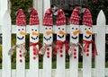 Carrot nose pickets with scarves and Santa stocking caps. Royalty Free Stock Photo