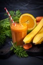 Carrot orange smoothie. Healthy lifestile. Green concept. Royalty Free Stock Photo