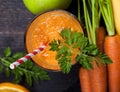 Carrot orange smoothie. Healthy lifestile. Green concept.