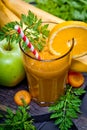 Carrot orange smoothie. Healthy lifestile. Green concept. Royalty Free Stock Photo