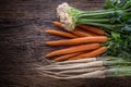 Carrot parsnip celery. Celery carrot and parsnip on rustic oak table Royalty Free Stock Photo
