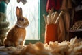 carrot partially chewed, rabbit in the background