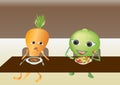 Carrot and pea in the dining-hall