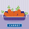 Carrot on the plastic food packaging tray wrapped with polyethylene. Vector illustration Royalty Free Stock Photo
