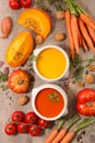 Carrot, pumpkin and tomato soup