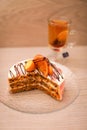 Carrot slice cake and a cup of tea Royalty Free Stock Photo