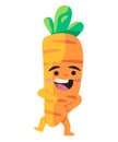 Carrot smile illustration of dancing vegetable cheerfull caricature healthy joy fun character Royalty Free Stock Photo