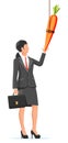 Carrot on a stick and businesswoman Royalty Free Stock Photo