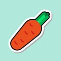 Carrot Sticker On Blue Background Colorful Vegetable Icon