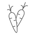 Carrot thin line icon, food and vegetable, root sign, vector graphics, a linear pattern on a white background.