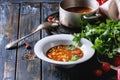 Carrot tomato pea soup Royalty Free Stock Photo