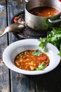 Carrot tomato pea soup Royalty Free Stock Photo