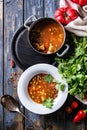 Carrot tomato pea soup Royalty Free Stock Photo