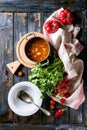 Carrot tomato pea soup Royalty Free Stock Photo