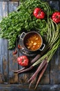 Carrot tomato pea soup Royalty Free Stock Photo