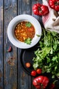 Carrot tomato pea soup Royalty Free Stock Photo