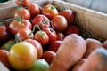 carrot tomato in wooden box. fresh vegetable