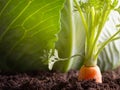 Carrot vegetable grows in the garden in the soil organic background