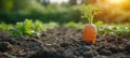 Carrot vegetable grows in the garden in the soil organic background closeup Royalty Free Stock Photo