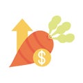 Carrot vegetable money arrow market, rising food prices, flat style icon Royalty Free Stock Photo