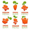 Carrot vegetable vegan menu and fresh juice, vector collection