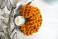 Carrot waffles with sour cream Royalty Free Stock Photo