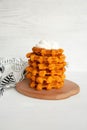 Carrot waffles with sour cream Royalty Free Stock Photo