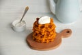 Carrot waffles with sour cream Royalty Free Stock Photo