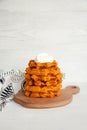 Carrot waffles with sour cream Royalty Free Stock Photo