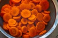 Carrots cut in a sieve
